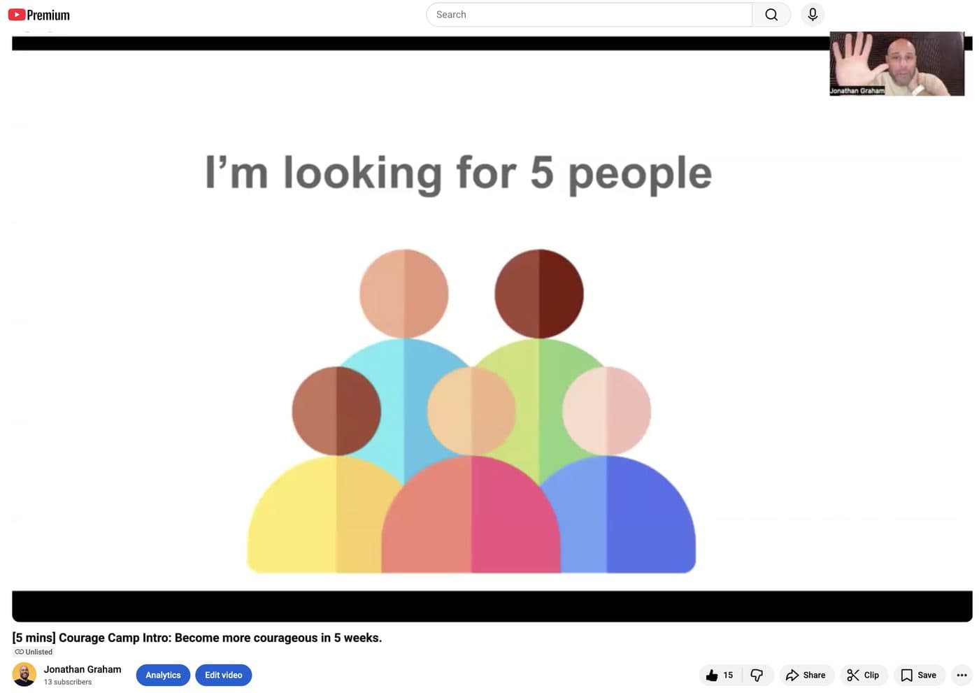 A still from the first Courage Camp video: “I’m looking for 5 people”